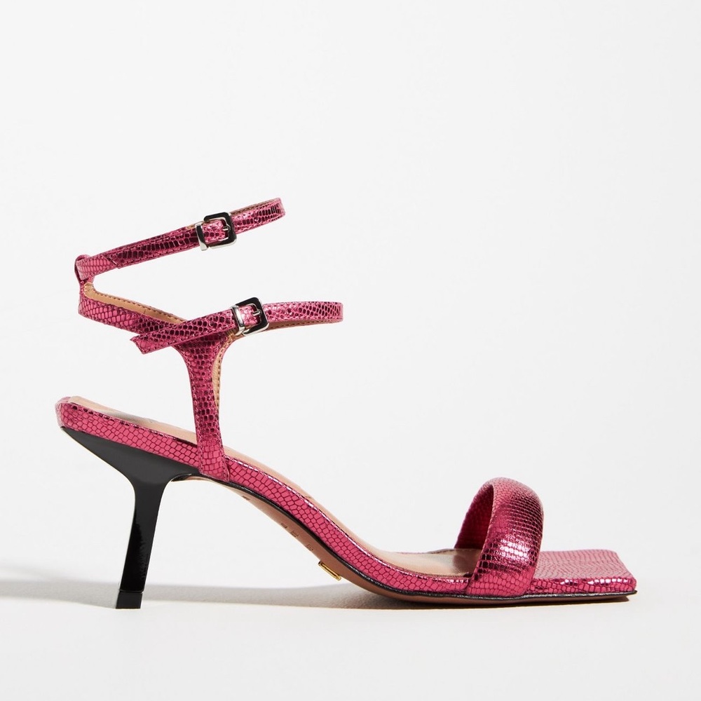Vicenza NWT Sz 37EU Brazilian designer leather strappy metallic heels; top rated - Picture 8 of 16